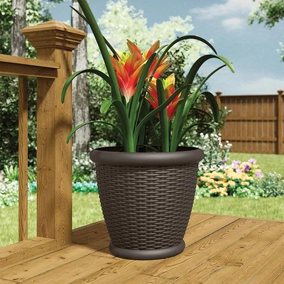 Suncast Willow 18-Inch Diameter Durable And Lightweight Decorative Wicker Patio Planter Pot With Drillable Drain Holes, Java (2 Pack) 5 Suncast Willow 18-Inch Diameter Durable And Lightweight Decorative Wicker Patio Planter Pot With Drillable Drain Holes, Java (2 Pack) - Image 5