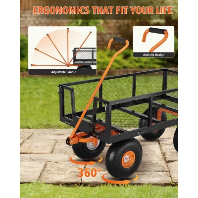 500lbs Steel Garden Cart Heavy Duty Mesh Steel Utility Outdoor Wagon With Removable Sides 180° Rotating Handle 10 Inch Tires,Black 5 500lbs Steel Garden Cart Heavy Duty Mesh Steel Utility Outdoor Wagon With Removable Sides 180° Rotating Handle 10 Inch Tires,Black - Image 5