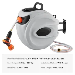 VEVOR Retractable Hose Reel, 100 Ft X 1/2 Inch, 180° Swivel Bracket Wall-Mounted, Garden Water Hose Reel With 9-Pattern Nozzle, Automatic Rewind -OUTSUNNY Sale Store GUEST e1a8123b 47e3 409b 829c 1e9d05c9d82c
