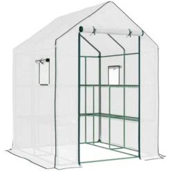 Outsunny 4.6' X 4.7' Portable Greenhouse, Small Walk-In Greenhouse, Hot House With 2 Tier U-Shape Flower Rack -OUTSUNNY Sale Store GUEST e22a5da9 92eb 449e 89c1 fcd0a6c33694