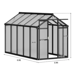 GustoWave Walk-In Polycarbonate Greenhouse With Aluminum Frame, Black.