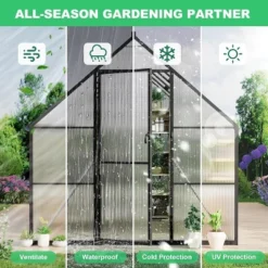 6x7ft Sturdy Aluminum Greenhouse With Polycarbonate Panels, Quick Assembly, Adjustable Roof Vent & Weather-Resistant Design For Outdoor Gardening -OUTSUNNY Sale Store GUEST e7271b19 abd8 4c2d 9150 fe1cab21aacd