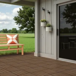 11 PCS 11.7" X 11.7" Square Plastic Wood Deck Tiles, Outdoor Terrace Flooring，Light Brown -OUTSUNNY Sale Store GUEST e7987024 290b 4863 a767 813cec266935