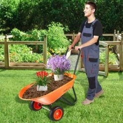 VEVOR Wheelbarrow Cart, 5 Cu. Ft. Load & 397 Lbs Capacity, 2 Wheels Garden Dump Cart, Garden Wagon With Handle &  10"  Wide Track Wheels