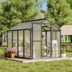 6x8 Ft Aluminum Frame Polycarbonate Accessible Greenhouses With Roof Vents And Sliding Doors Suitable For Outdoor Gardens And Backyards, Black -OUTSUNNY Sale Store GUEST ed234af8 0136 4bd2 8e68 e9baa2ac18df