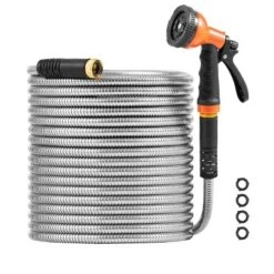 VEVOR Metal Garden Hose 150 Ft, Rust Proof Stainless Steel Water Hose, Heavy Duty Backyard Hose With 10 Function Nozzle, Silver -OUTSUNNY Sale Store GUEST f4b01234 97cd 4456 aa97 789318852b3f