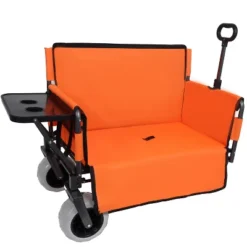 3-in-1 Folding Wagon With Bench Seat & Rear-Mounted Folding Tabletop – 500lbs Capacity, 9"x4" Beach Tires For Camping, Orange -OUTSUNNY Sale Store GUEST f9292b6b 4df6 4ca9 86ec 379209462dd1