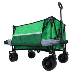 Heavy-Duty 480lbs Folding Wagon Cart With Bonus Picnic Mat - All-Terrain Beach Wheels, Drink Holders, Brakes & Side Pocket Green Line -OUTSUNNY Sale Store GUEST f989cc90 454d 4164 b852 1bca93f6e243