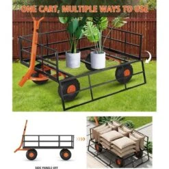 Heavy Duty Steel Garden Cart, Garden Wagon Cart On Wheels, Yard Utility Wagon Carts W/Adjustable Handle & Removable Sides(Convert To Flatbed) -OUTSUNNY Sale Store GUEST fa528ecc bb0a 43cc a4e0 068cd5f4e5dd