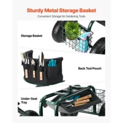 VEVOR Garden Seat With Wheels, Rolling Garden Stool With Height Adjustable & 360° Swivel Seat, 400lbs Weight Capacity, Gardening Cart Bench, Green -OUTSUNNY Sale Store GUEST fabf357a b165 4151 8904 20085ada5a1d