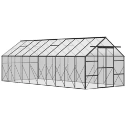 Outsunny Aluminum Greenhouse Polycarbonate Walk-in Garden Greenhouse Kit With Adjustable Roof Vent, Rain Gutter And Sliding Door -OUTSUNNY Sale Store GUEST fc87bdfb 732f 4a14 a2ed 787581881fb2