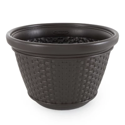 Suncast Plastic Wicker Garden Watering Hose Caddy Outdoor Storage Hideaway Holder Pot For 100 Foot Long Hoses With 4 Drain Holes, Java (3 Pack) 3 Suncast Plastic Wicker Garden Watering Hose Caddy Outdoor Storage Hideaway Holder Pot For 100 Foot Long Hoses With 4 Drain Holes, Java (3 Pack) - Image 3