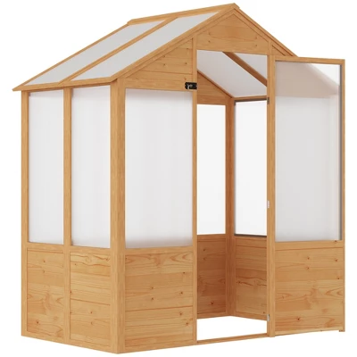 Outsunny 6.2' X 3.9' X 6.9' Polycarbonate Greenhouse, Walk-in Hot House Kit With Lockable Door, 5 Level Wind Resistant Wooden Frame, Natural Wood 6 Outsunny 6.2' X 3.9' X 6.9' Polycarbonate Greenhouse, Walk-in Hot House Kit With Lockable Door, 5 Level Wind Resistant Wooden Frame, Natural Wood - Image 6