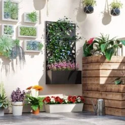 Outsunny Metal Raised Garden Bed With Trellis, Freestanding Or Wall Mounted Raised Flower Bed With Privacy Panel For Garden, Patio, Balcony