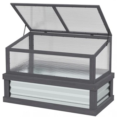 Outsunny Raised Garden Bed With Polycarbonate Greenhouse, Lean To Wooden Cold Frame Greenhouse, Flower Planter Protection, 41"x22.5"x28.25" 3 Outsunny Raised Garden Bed With Polycarbonate Greenhouse, Lean To Wooden Cold Frame Greenhouse, Flower Planter Protection, 41"x22.5"x28.25" - Image 3